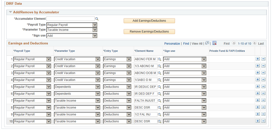 DIRF Parameters BRA page (2 of 2)