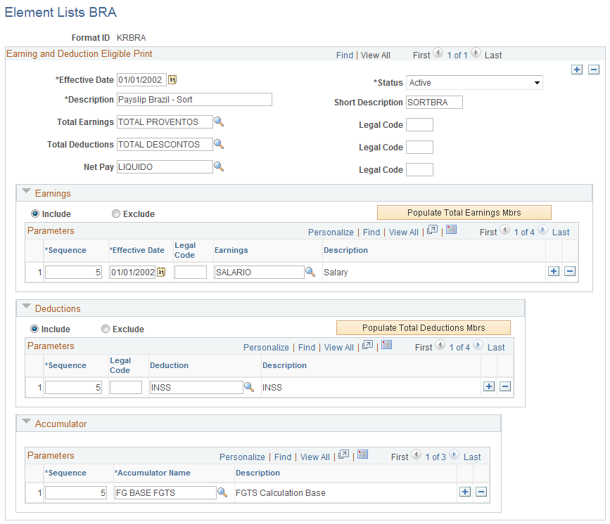 Element Lists BRA page