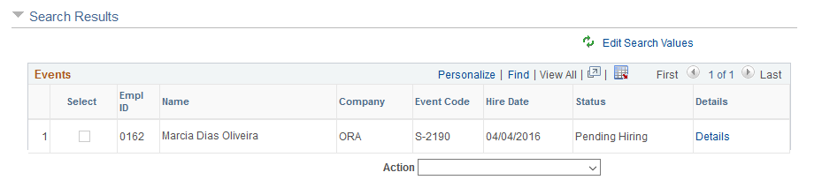 eSocial Pre-Hiring Monitor page showing search results