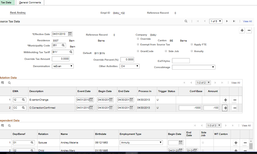 Tax Data page
