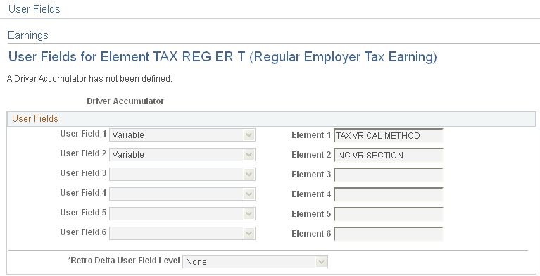 Earnings - User Fields for Element <Element Name> page