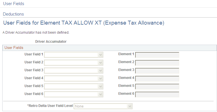 Deductions - User Fields for Element <Element Name> page