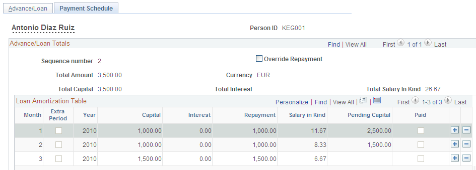 Payment Schedule page