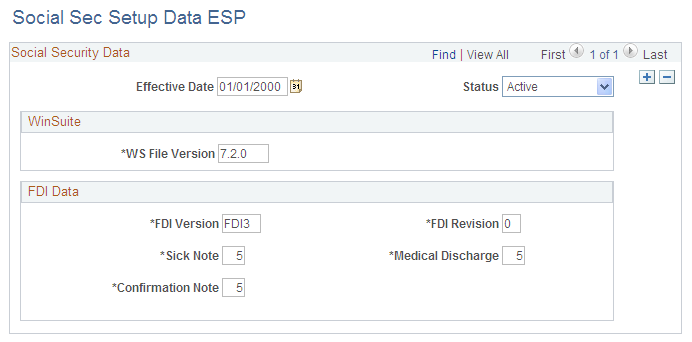 Social Security Setup Data ESP page