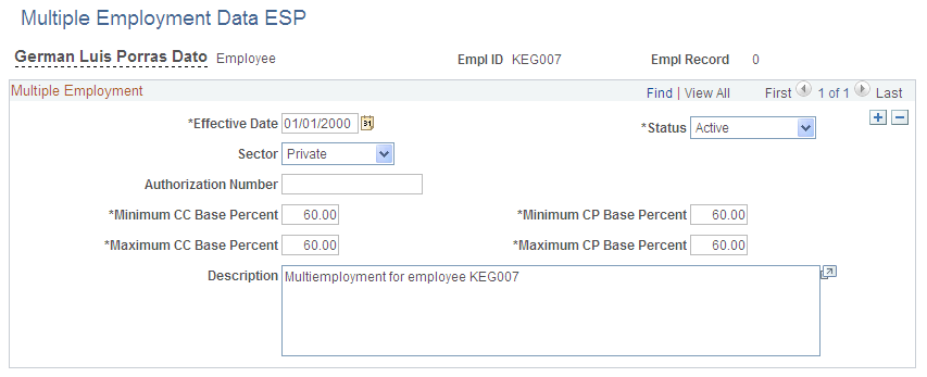 Multiple Employment Data page