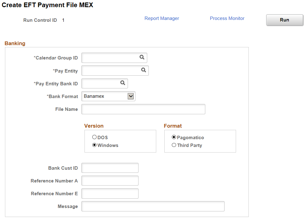 Create EFT Payment File MEX page