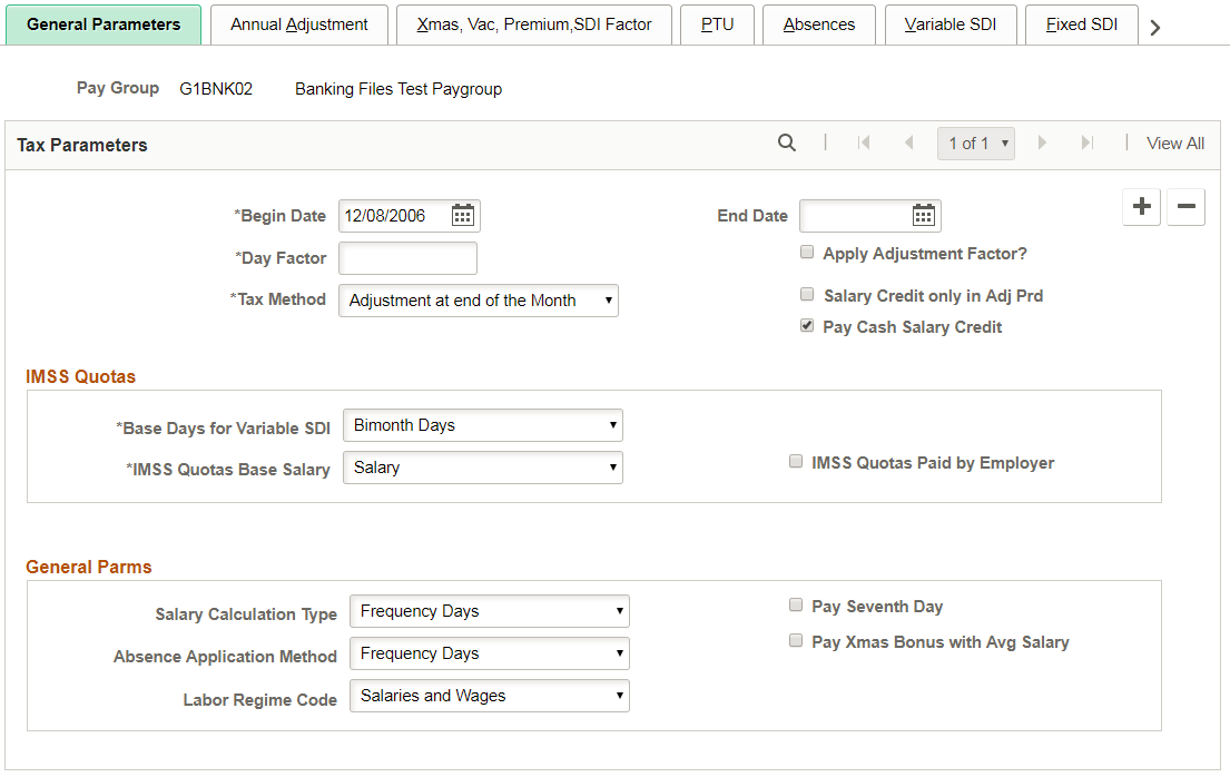 General Parameters page
