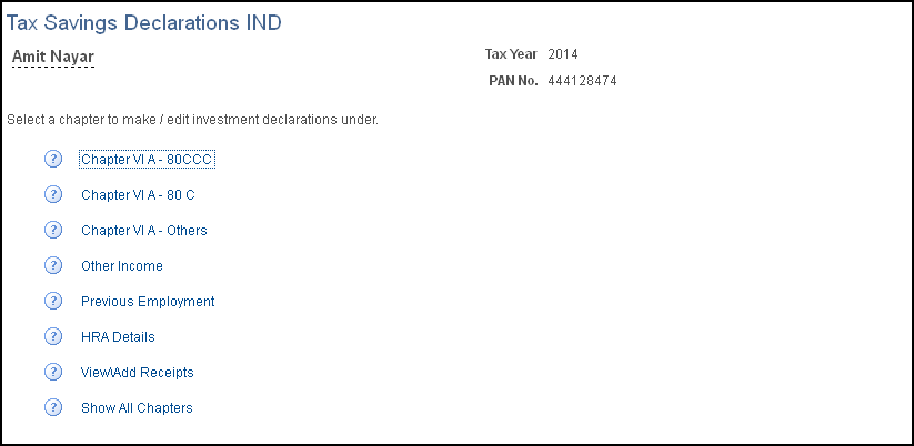 Tax Savings Declarations IND page