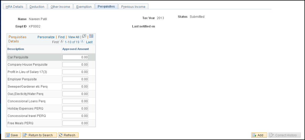 Perquisites page