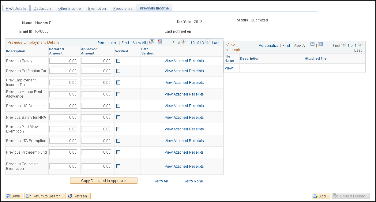Previous Income page