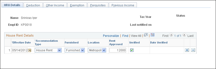 HRA Details page