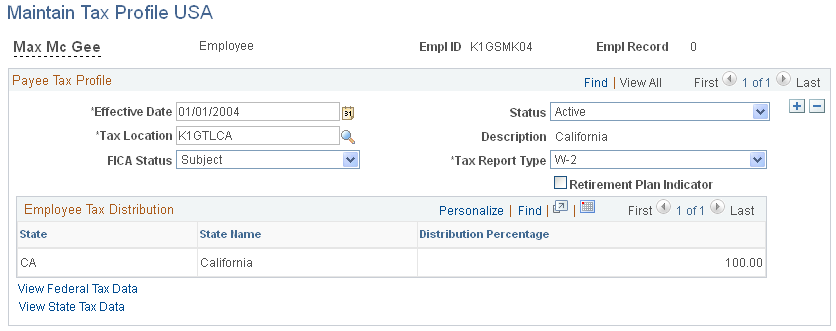 Maintain Tax Profile USA