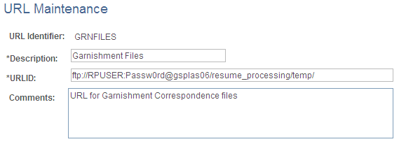 URL Maintenance page