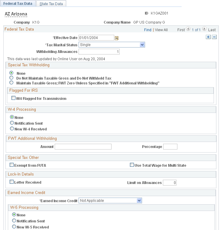 Federal Tax Data page