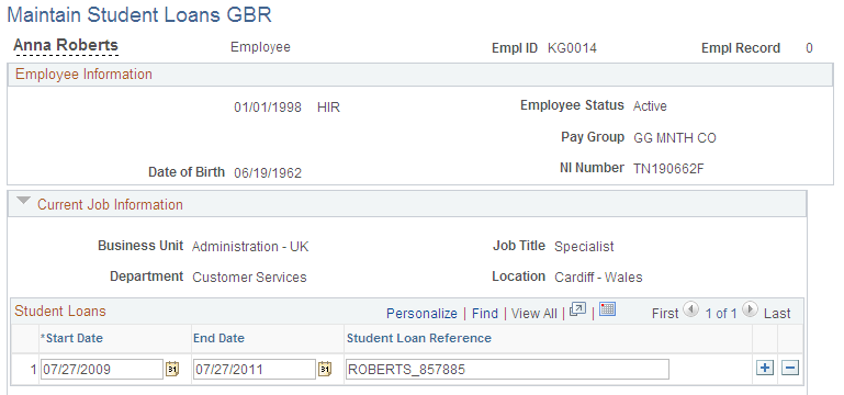 Maintain Student Loans GBR page