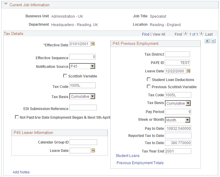 Maintain Tax Data GBR page (2 of 2)
