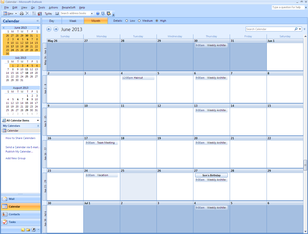 Monthly Calendar View in Microsoft Outlook