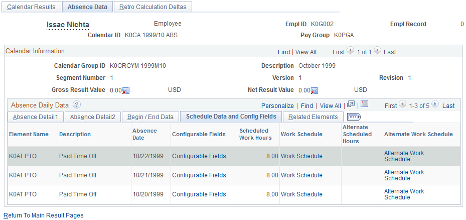 Absence Data page: Schedule Data and Config Fields tab