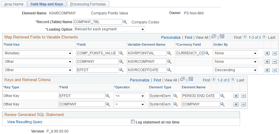 Field Map and Keys page