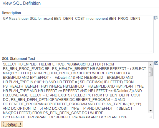 View SQL Definition page