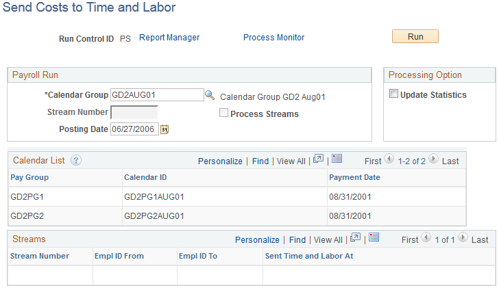 Send Costs to Time and Labor page