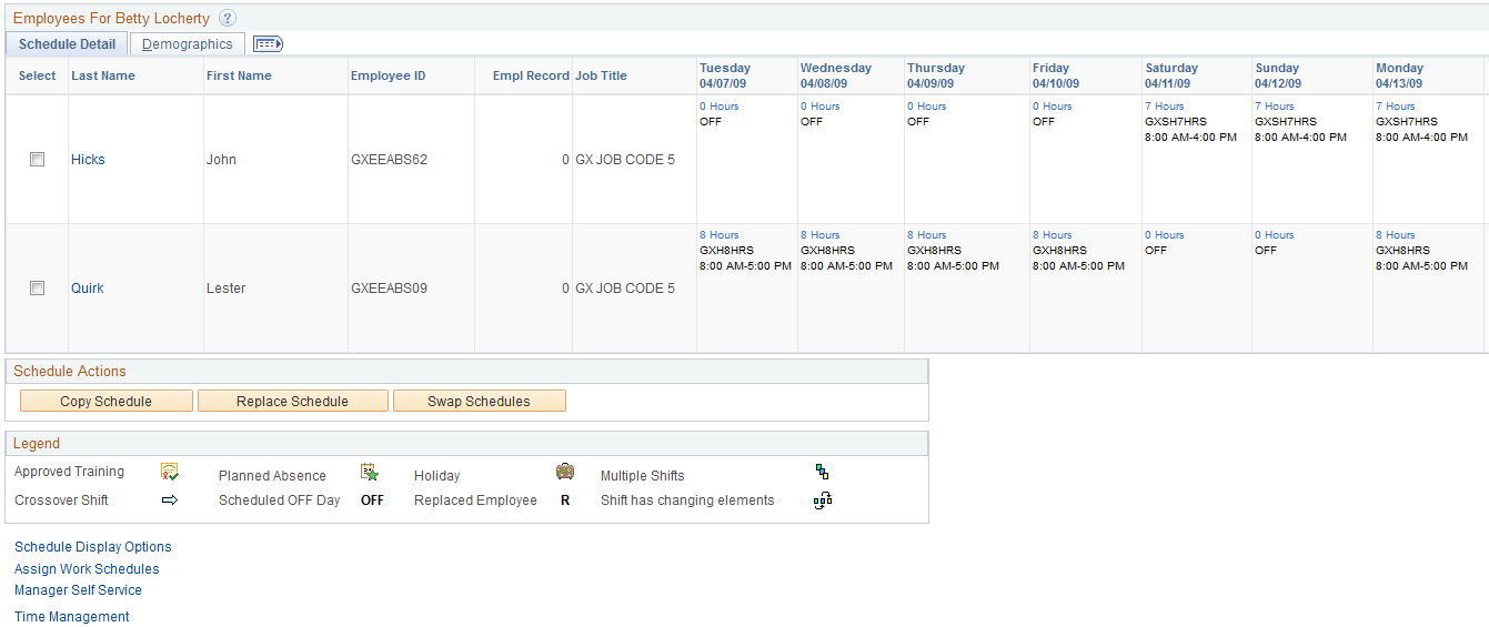 Weekly Schedules page (2 of 2)