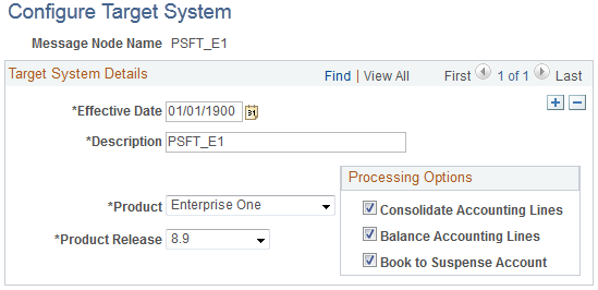 Configure Target System page