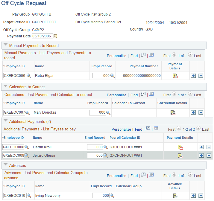 Off Cycle Request page