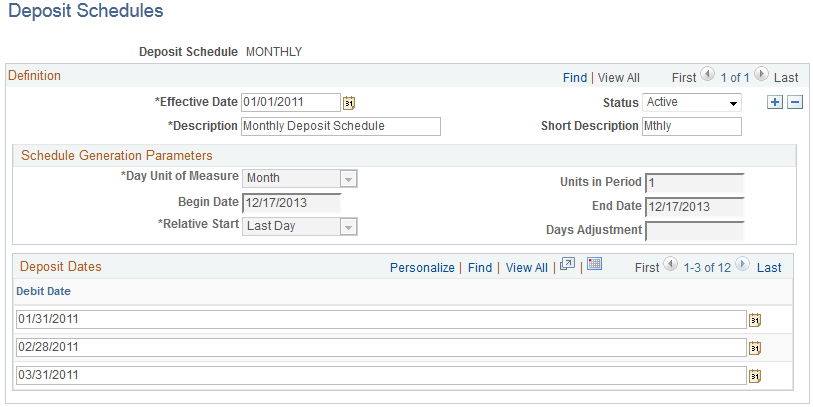 Deposit Schedules page