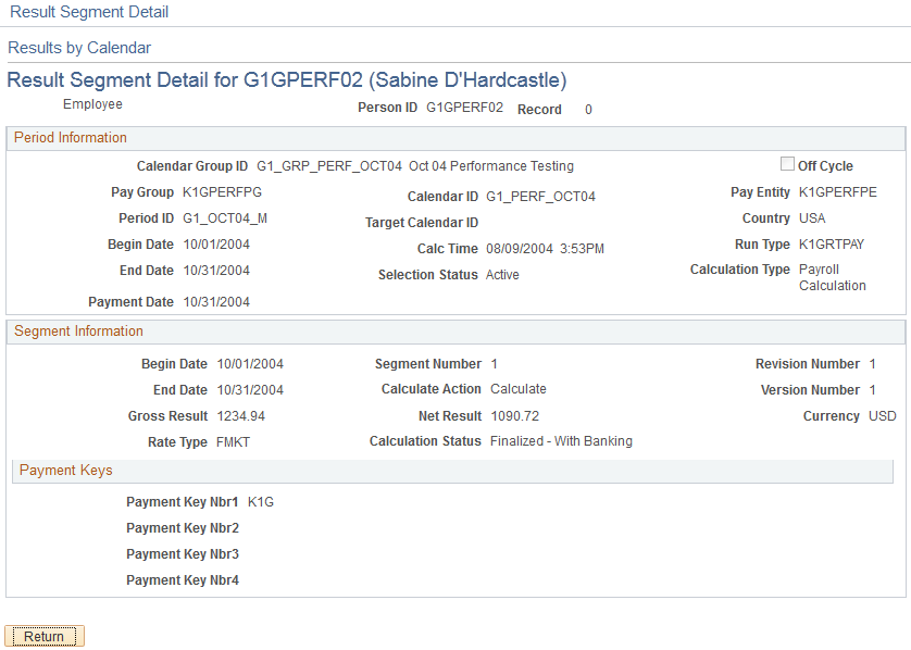 Result Segment Detail for <EMPLID> page