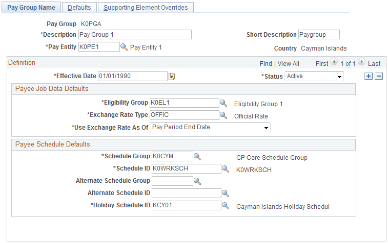 Pay Group Name page