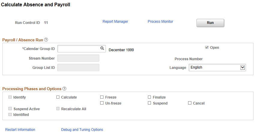 Calculate Absence and Payroll page