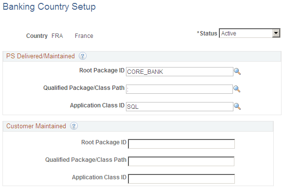Banking Country Setup page