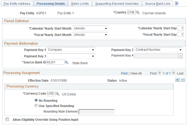 Pay Entities - Processing Details page