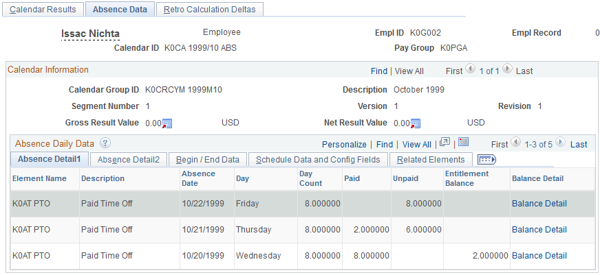 Absence Data page