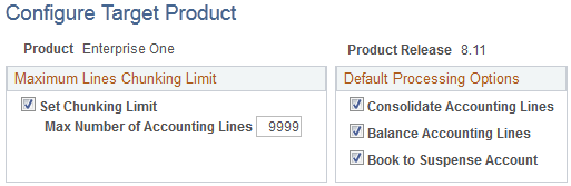 Configure Target Product page