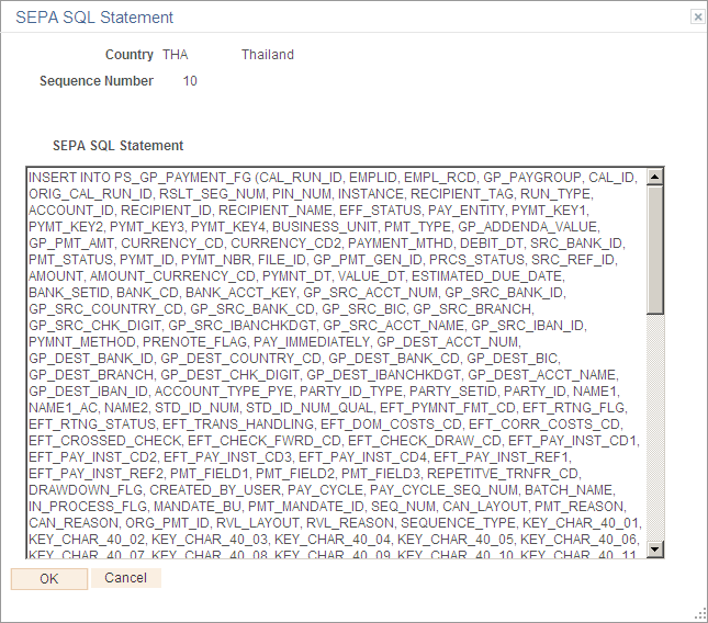SEPA SQL Statement page
