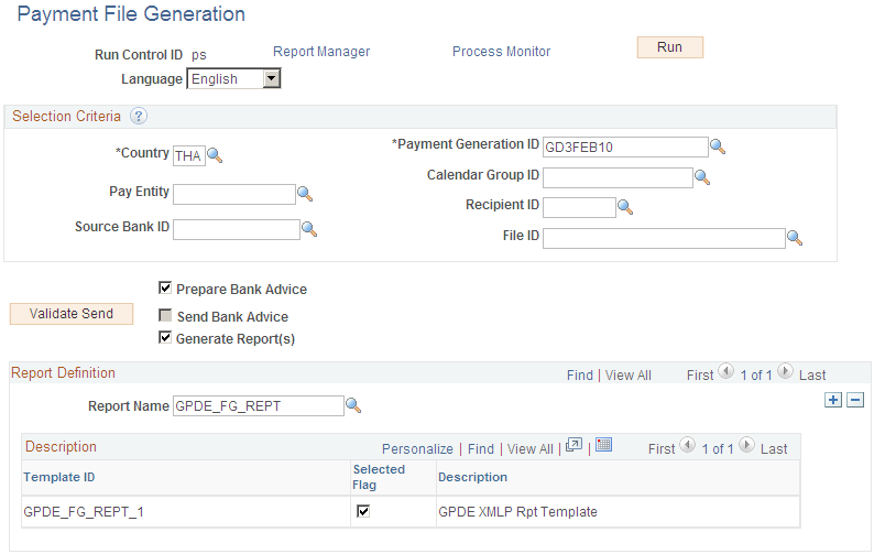 Payment File Generation page