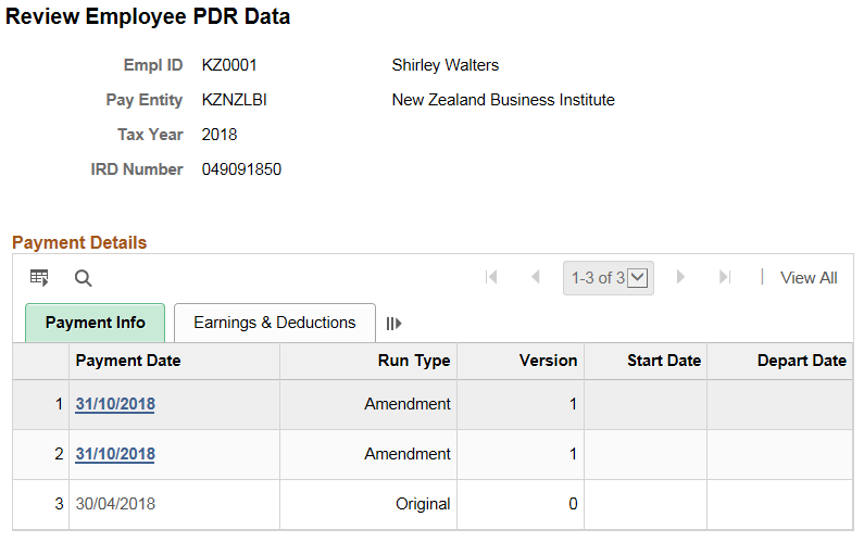 Review Employee PDR Data page