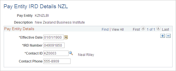 Pay Entity IRD Details NZL page