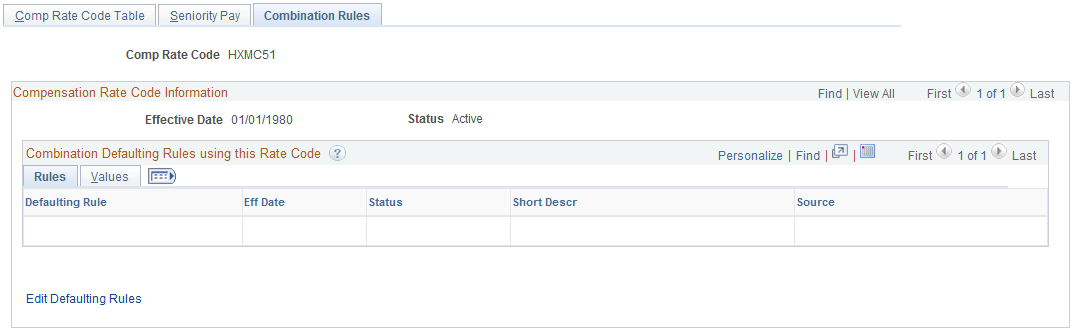 Comp Rate Code Table - Combination Rules page: Rules tab