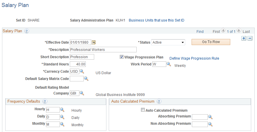 Salary Plan page (1 of 2)