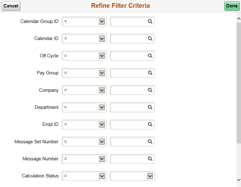 Refine Filter Criteria