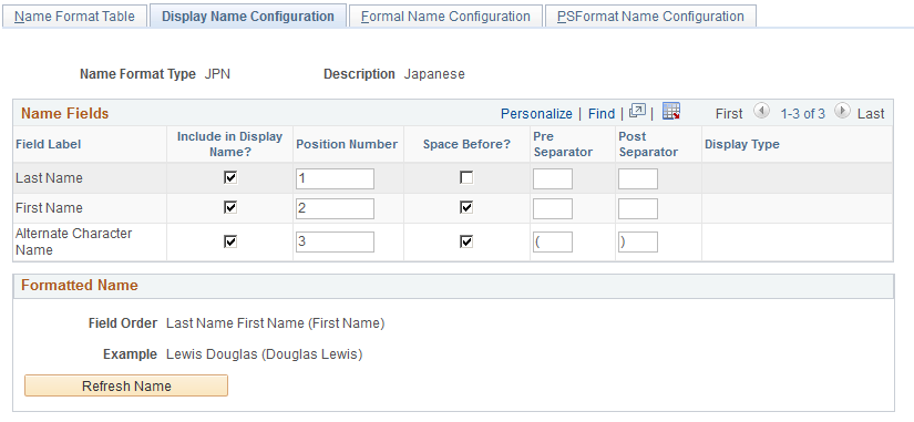 Display Name Configuration page