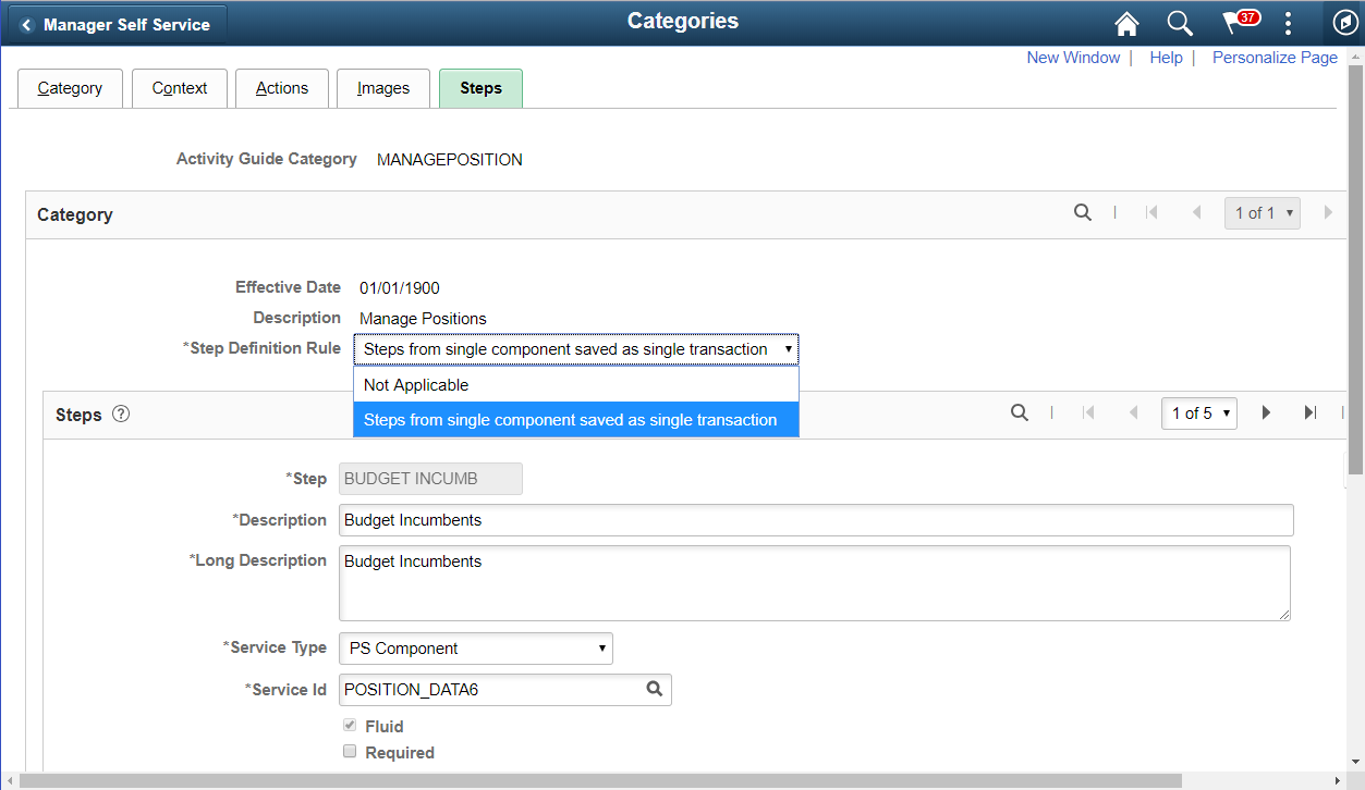 Categories - Steps for Single Component