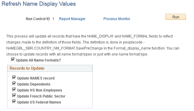 Refresh Name Display Values page