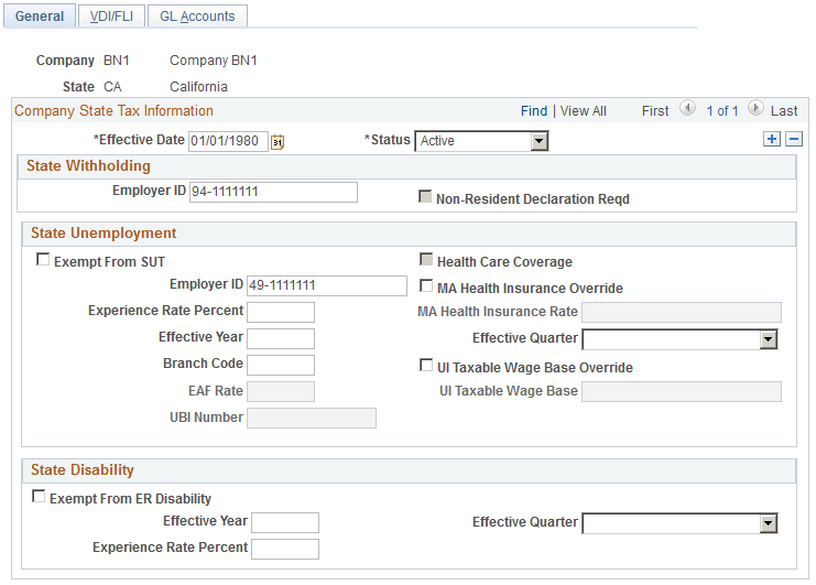 Company State Tax Table - General page