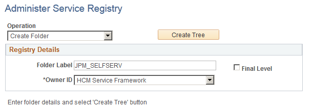 Administer Service Registry page with Create Folder selected