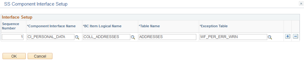 SS Component Interface Setup page