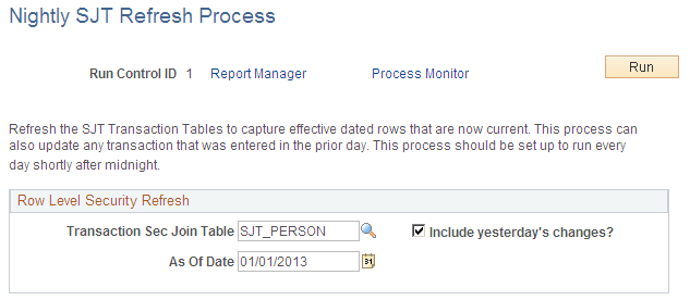 Nightly SJT Refresh Process page